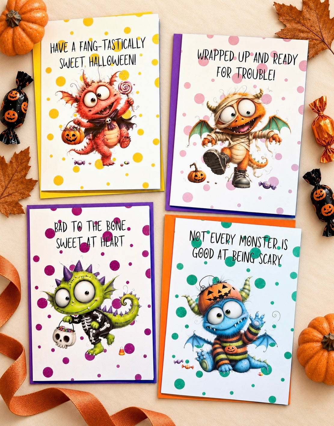 Monster Dragon Halloween Card Set