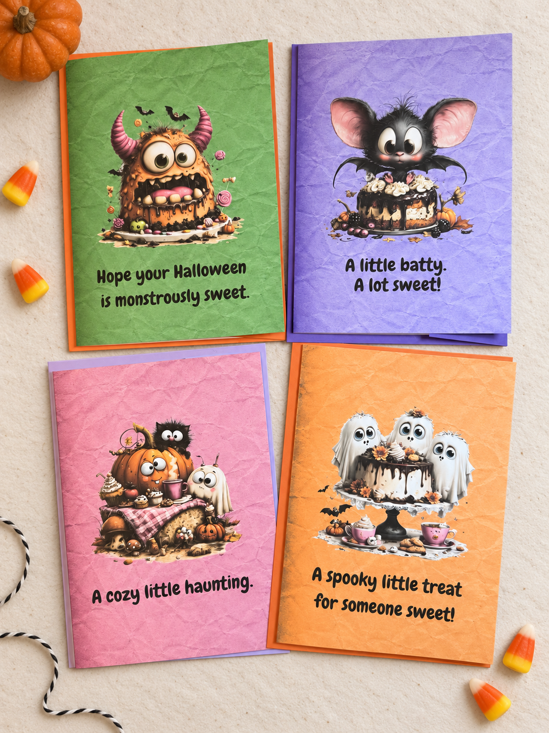 Spooky & Sweet Halloween Cards - Individual or Set of 4